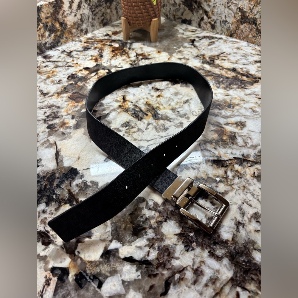 Michael Kors Black Leather Belt with Silver Buckle